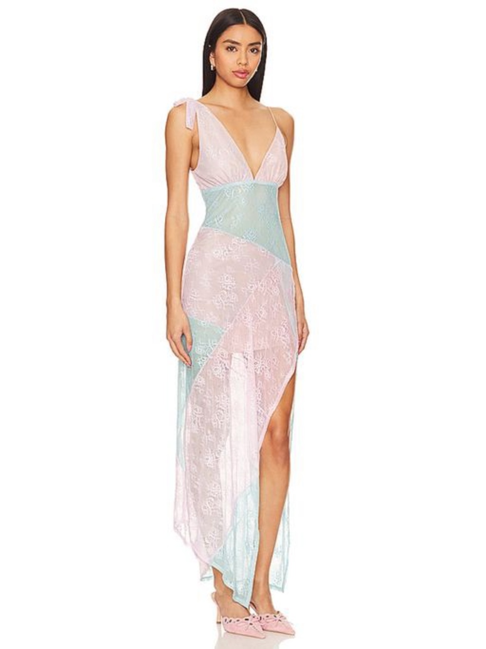 NWT MAJORELLE Pink and Mint Lace V-Neck Slip Dress